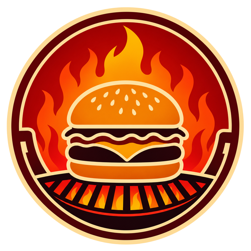 Flame-grilled burger logo